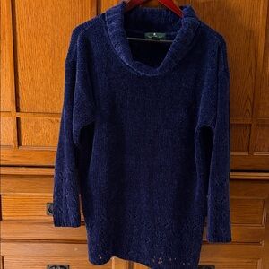 VTG Hunt Club Chenille Cowl Neck Pullover Sweater Open Knit Lace Hem & Sleeves